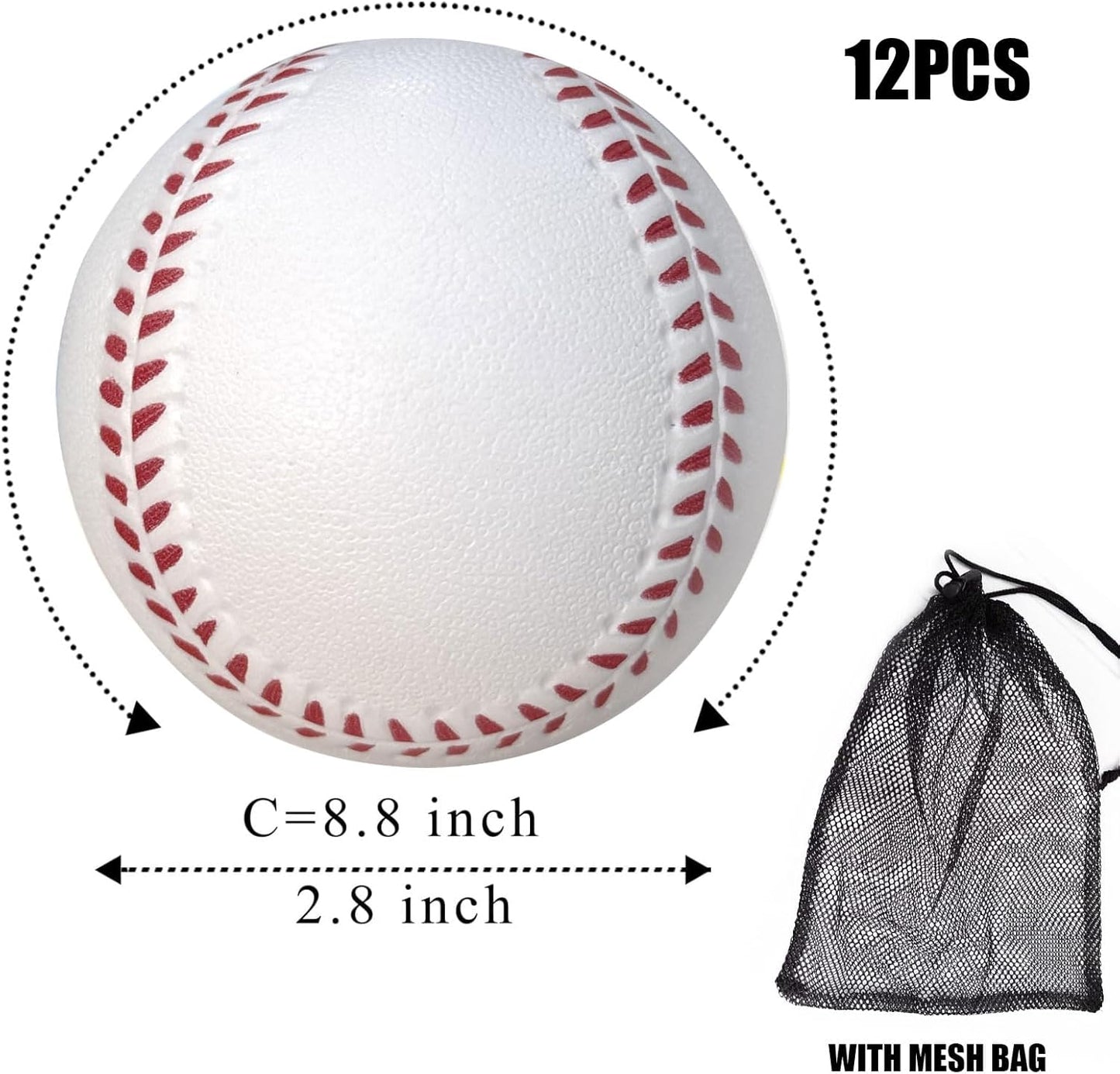 Skiennix 12 Pack Foam Baseballs - Soft Training Balls with Mesh Bag for Indoor/Outdoor Use - White