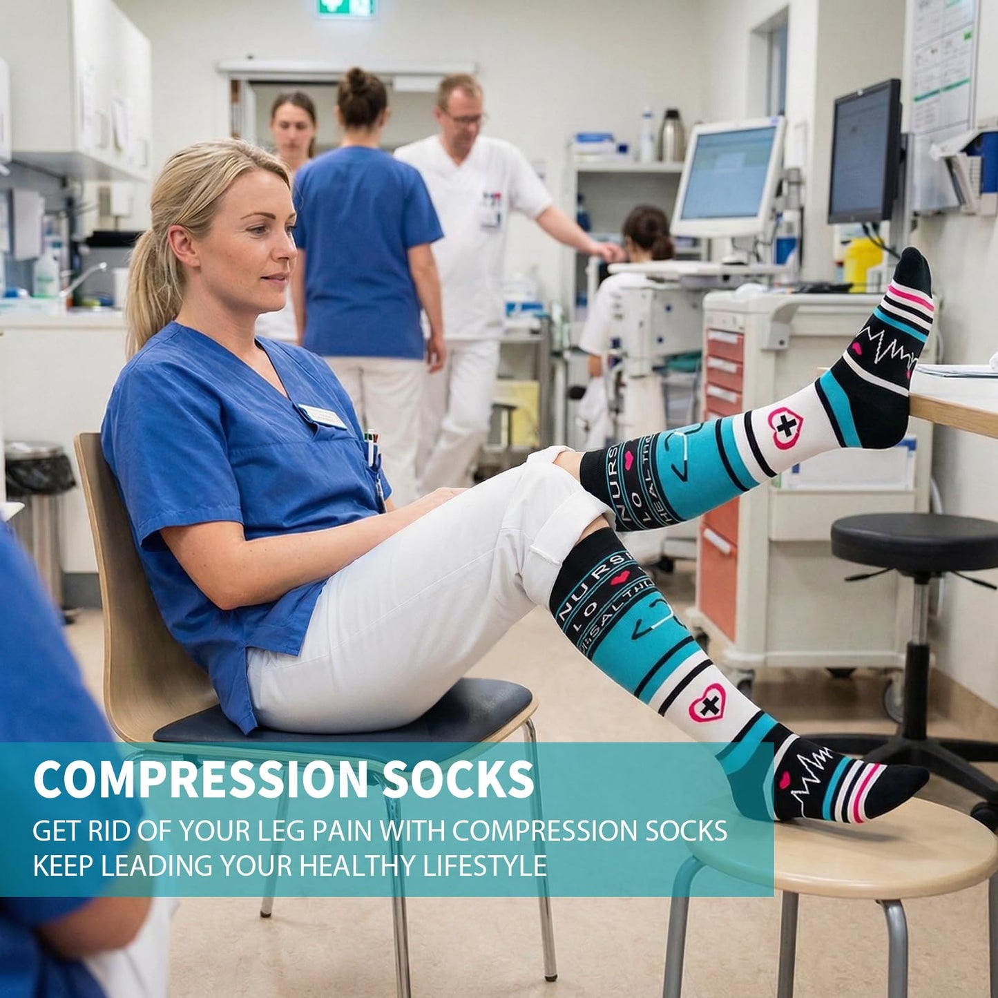 Sooverki Compression Socks for Women 8 Pairs 15-20mmHg Best for Flying Travel Fun Cute White Black Knee High Stockings Wide Calf Nurse Gifts Essentials Pregnancy Support Running Athletic