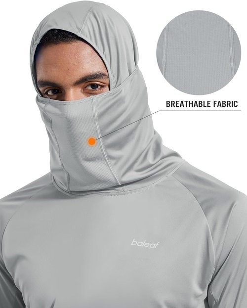 Baleaf Men's Sun Protection Hoodie - UPF 50+ Long Sleeve UV SPF Shirt with Mask | Lightweight Fishing Gear