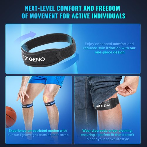 Fit Geno Knee Strap Patella Tendon Support: Patellar Stabilizing & Pain Relief for Man and Women - Knee brace for Runner's & Jumper's, Tendonitis, Running, Volleyball, Basketball (2-Pack)