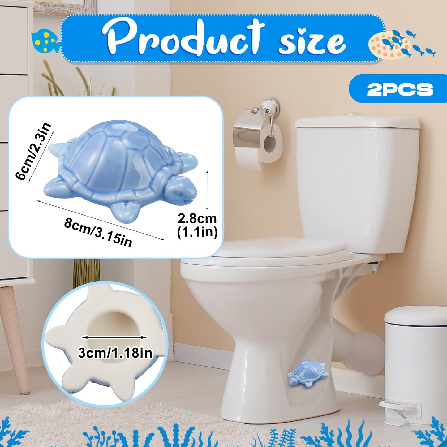 Colingmill 2 Pcs Decorative Toilet Bolt Covers Ceramic Sea Turtle Toilet Bolt Caps Cute Sea Turtle Bathroom Decor Fun Themed Gadgets Easy Installation Replacement Parts