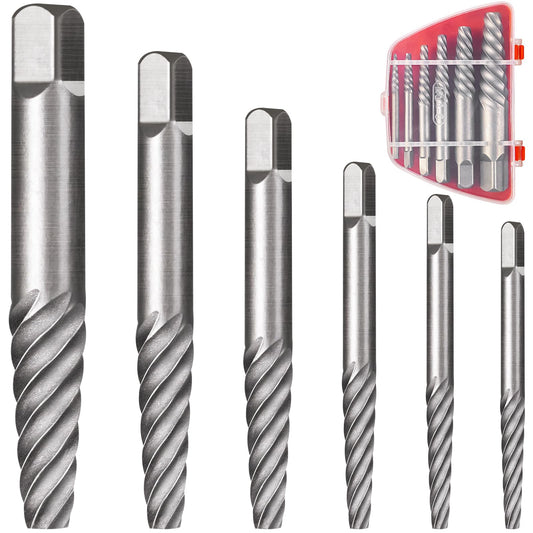 DOAHO 6 Pcs Spiral Screw Extractor Set, Cr-Mo Bolt Extractor Kit, Easy Out Broken Bolt Extractor Kit, Spiral Flute Bolt Remover Set for Remove Broken Bolts, Damaged Screws