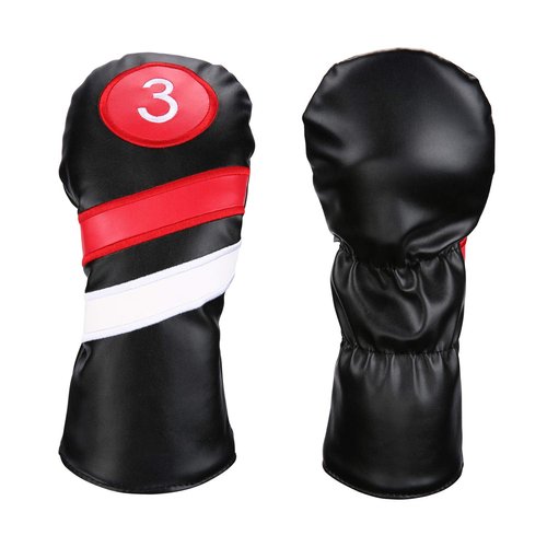 LONGCHAO Golf Head Covers 3pcs/Set Driver Fairway Wood Headcovers White Red and White Vintage PU Leather 1 3 5 Driver and Fairway Head Covers for Golf Club (1/3/5 Black)