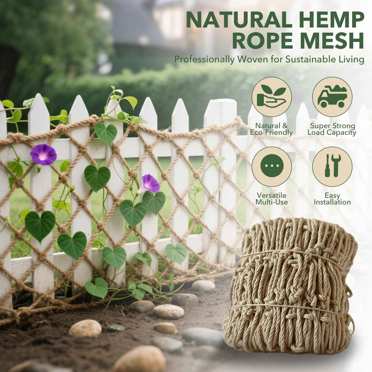 Jute Hemp Rope Net - 3.3x6.6FT, Balcony and Stair Barrier, Playground Safety Nets, Outdoor Climbing Nets, Perfect for Indoor/Outdoor Wall, Garden, or Hammock Decor Net