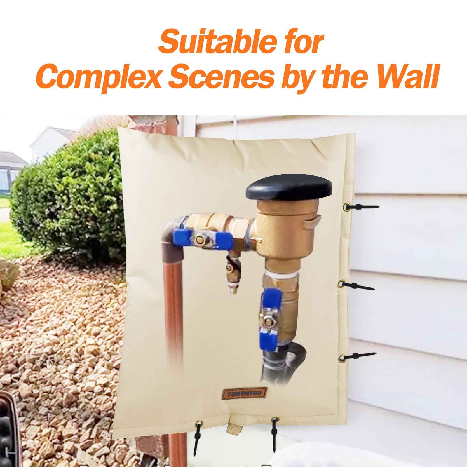 2-Way Opening Backflow Preventer Pipe Insulation Cover (5°F) - Irrigation Sprinkler Valve Cover - Water Well Pump Cover - Sturdy 5 Layers for Winter Freeze Protection (14" W x 18" H, Beige