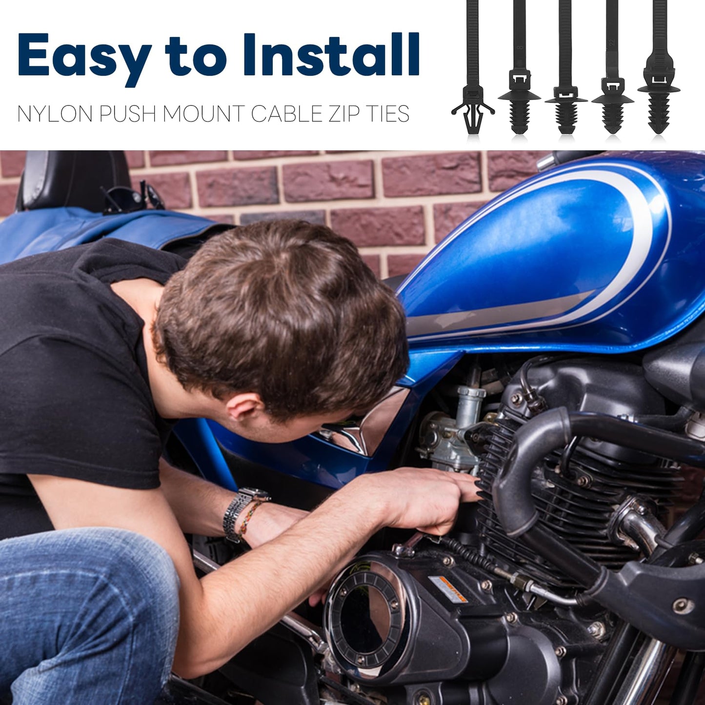 LOUZAGO 50 Pcs Push Mount Cable Ties, Nylon Push Mount Zip Ties Self Locking Wire Harness Clips, Heavy Duty Automotive Wire Clips Snap in Cable Zip Ties Fastener Car Mount Wire Ties (5-Types)