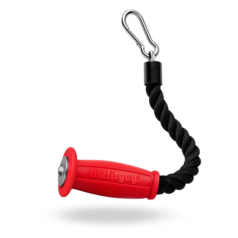 THEFITGUY Ergonomic Grip Single Tricep Rope Cable Attachment, 16.5” Length, Comfort Nonslip, Reducing Wrist Pressure & Rubs, Easy to Clean, Gym Pull Machine Accessory for Cable Machines and Smart Gyms