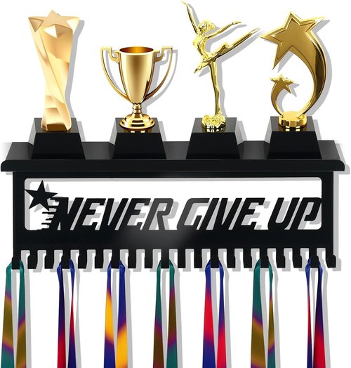 Bnesi Black Metal Medal Holder | Adjustable Trophy Wall Frame - Foldable Organizer for Trophies and Medals