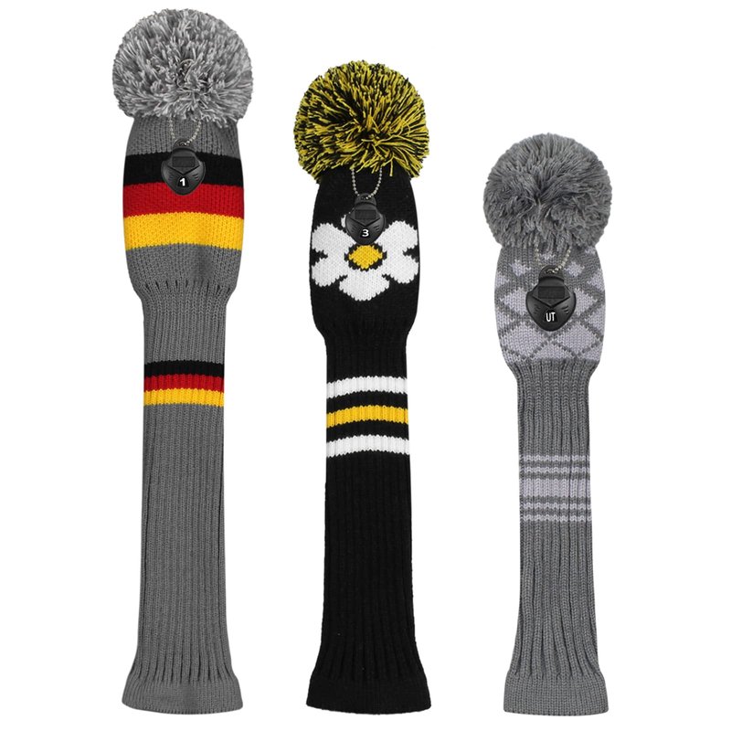 Scott Edward Knit Golf Head Covers for Woods Set of 3 Fits Well Driver(460cc) Fairway Wood and Hybrid(UT) The Perfect Change for Golf Bag (Grey Argyles)