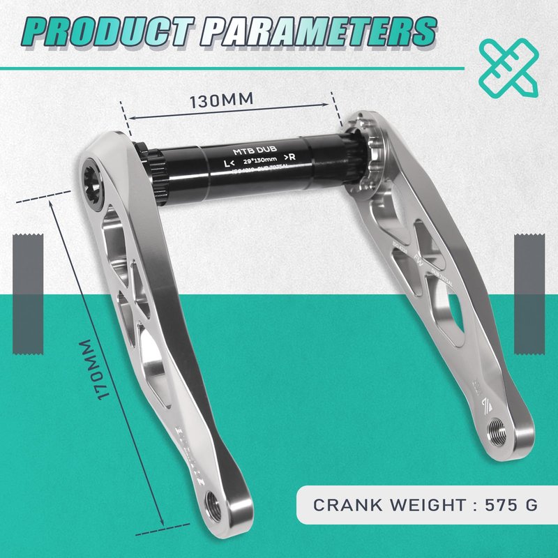 BUCKLOS MTB Mountain Bike Crank Arm Set with Bottom Bracket -170MM Aluminum Alloy Hollowtech Direct Mount Single Speed Cranksets for BMX DH AM XC （Black/Titanium/Silver）