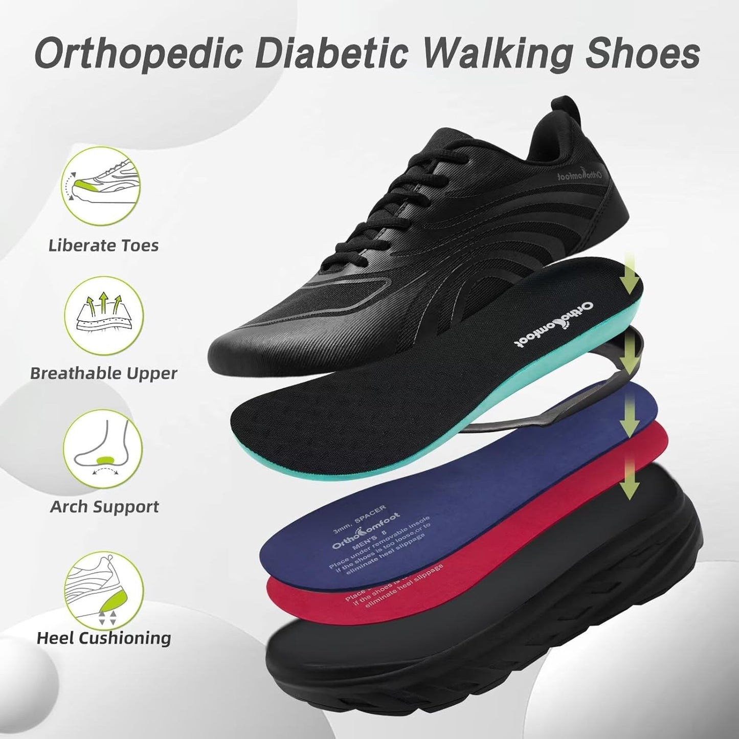 Skiennix Men's Orthopedic Running Shoes - Comfortable Arch Support for Diabetic Feet | Casual Sneakers for Pain Relief