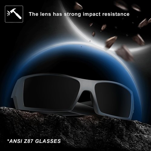WISTON Polarized Z87 Sunglasses Wrap Around Sunglasses for Men Rectangular Safety Glasses UV400 for Sport Working 8231 Matte Black/Dark Grey Lens