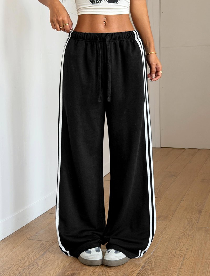 ZAFUL Women's Casual Sweatpants Drawstring Color Block Side Striped Straight Leg Athletic Track Pants with Pockets (1-Black, M)