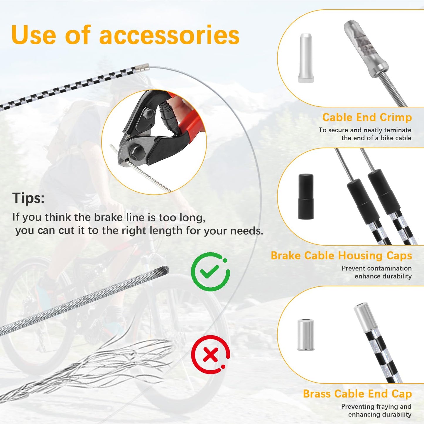 BMX Gyro Brake Cables Front/Rear with Spinner Rotor - Heat-Resistant Stainless Steel Cable Set for Gyro Systems & 20" Bikes, Durable Replacement Kit for Stable Braking & Easy Installation,Professional