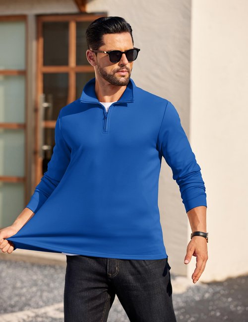 COOFANDY Quarter Zip for Men Regular Fit Lightweight Knitted Mock Neck Pullover Casual Polo Sweatshirts Big and Tall Half Zip Sweaters Blue