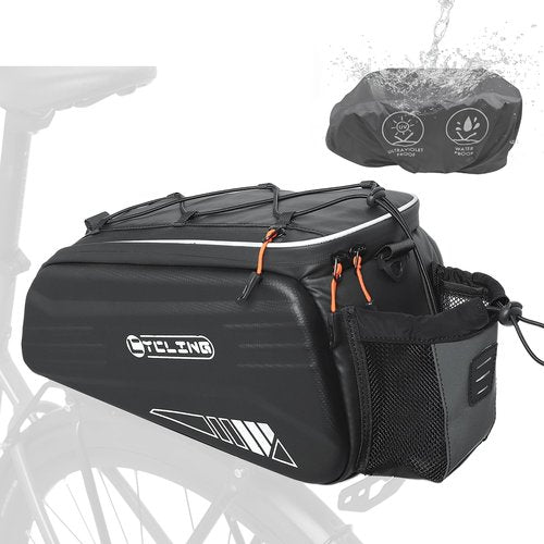 Febabilo Bike Rack Bag-10L EVA Hard Shell Waterproof 3 in 1 Ebike Trunk Pannier Bag with Reflective Strip & Shoulder Strap for Commuter Travel Outdoor Cycling Accessories (Hard Shell with Rain Cover)