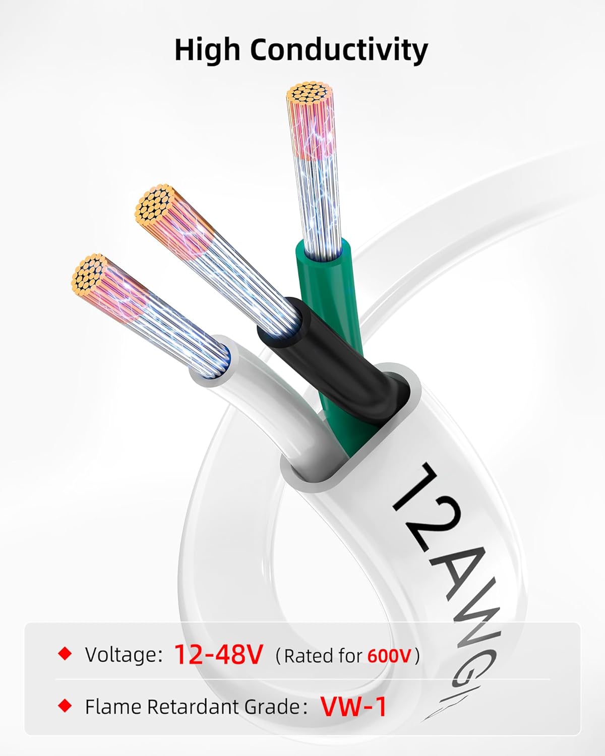NAOEVO 12 Gauge Marine Wire - Waterproof 12/3 Triplex Electrical Cable | 100FT Oxygen-Free Tinned Copper for Boats, RVs, Solar & More