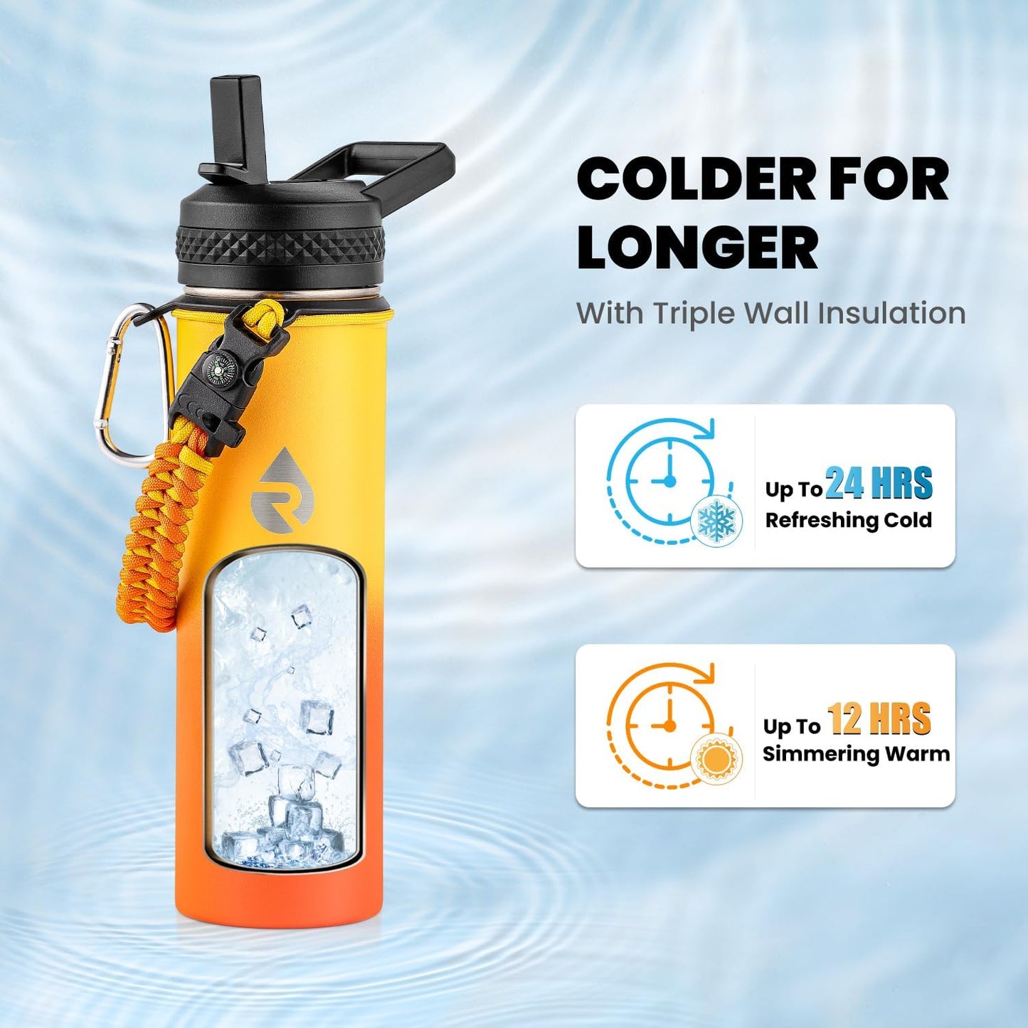 RAYMYLO Insulated Water Bottle - 20 oz Triple Wall Vacuum Stainless Steel | Keeps Drinks Cold for 24Hrs, Hot for 12Hrs, Leak Proof & Non-BPA