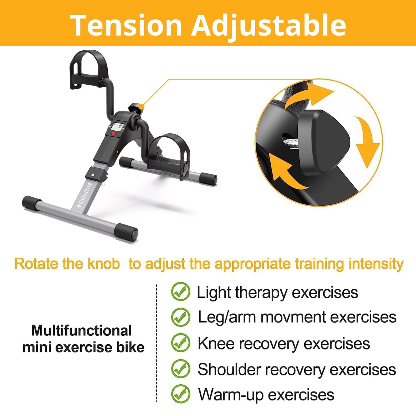 Pedal Exerciser Desk Exercise Bike Leg and Arm Exercise Bike with LCD Monitor Foldable and Porable (Black/Grey)