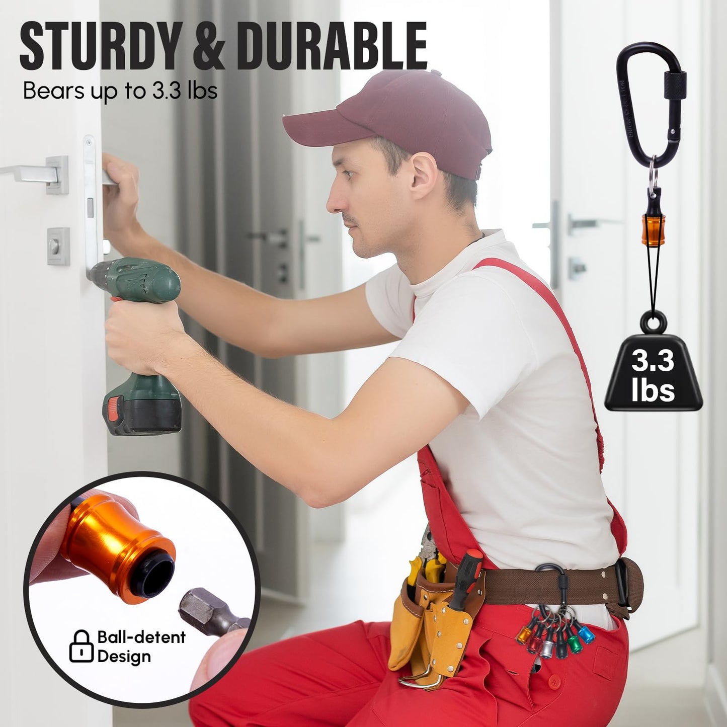 12 Pack 1/4" Hex Bit Holder Key chain - Aluminum Alloy Quick Release Bit Holders with Carabiner for Drill, Screwdriver & Impact Driver - Portable Tool Gift for Men (Multi)