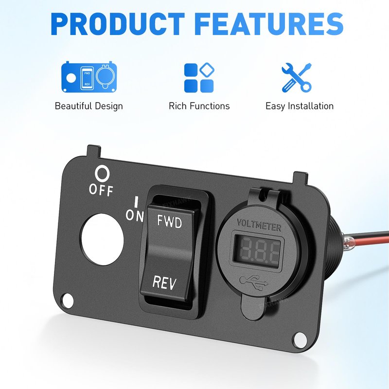 FIXHAWK Golf Cart Key Switch Console Plate Panel Fit for EZGO TXT,Medalist,PDS Electric Golf Cart, with Forward Reverse Switch,DC Fast Charging Dual USB Charger Socket and LED Digital Voltmeter