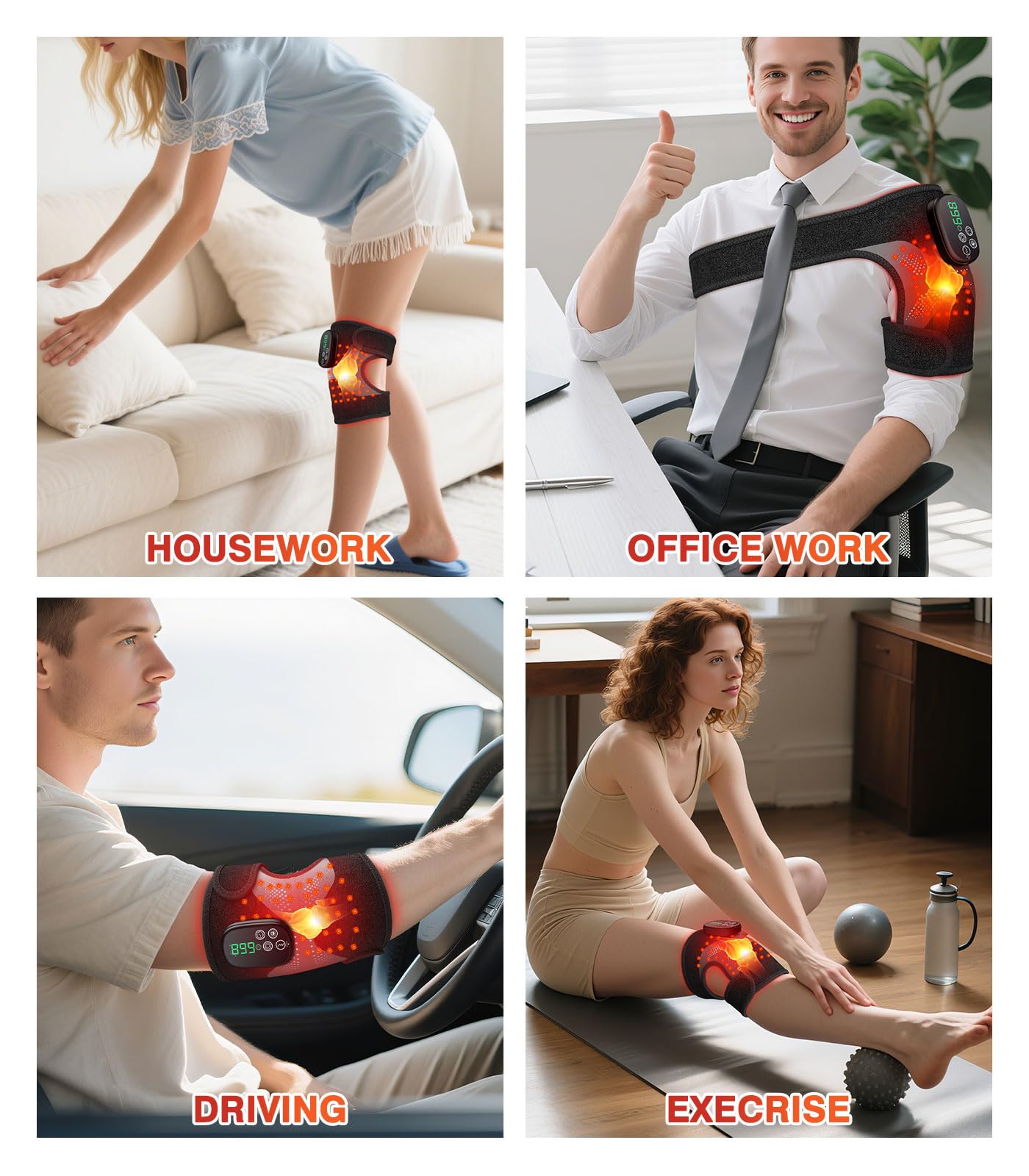 Lanieney Knee Massager with Heat and Red Light Therapy, Knee Brace with Vibration, 5000mah Wireless Cordless,660nm & 850nm Red Light Therapy Adjustable Knee Wrap for Knee/Elbow/Shoulder Pain Relief