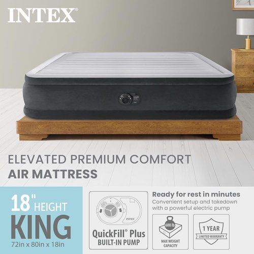 Intex Dura-Beam Deluxe Airbed - Comfort Plush Elevated Design | Queen Size for Ultimate Relaxation