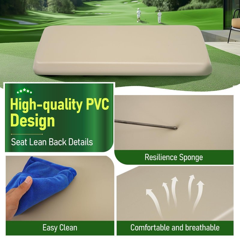 Wutist Universal Golf Cart Tan Seat Bottom & Seat Backrest Compatible with Yamaha, EZGO TXT/RXV/ST, Club Car DS & Precedent and Other 2+2 Passengers Golf Cart with Rear Flip Seat