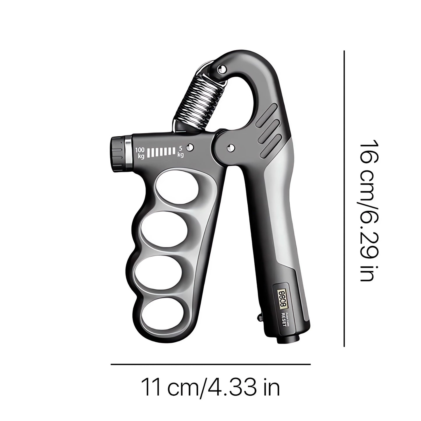 Grip strength trainer, adjustable hand grip strengthener, Durable Adjustable Resistance 5-100KG With Digital Counter, ergonomic design, high-strength spring, perfect hand (GRAY)