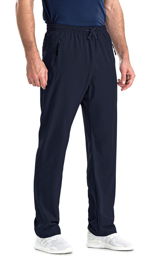 clothin Mens Workout Athletic Pants Elastic-Waist Drawstring Pants for Sport Exercise Travel,Quick-Dry,Stretchy,Navy/Navy,XL(37-41W x 30L)