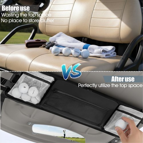 asdmm Golf Cart Ceiling Storage Bag - Overhead Mesh Organizer Compatible with Club Car Precedent, Tempo, Onward, Durable Golf Cart Storage Bag Supplies