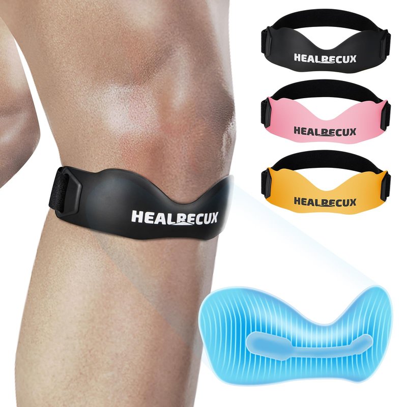 Healrecux Silicone Patellar Tendon Support Strap, Adjustable Non-Slip Patella Band Stabilizer Knee Brace for Jumpers Knee, Tendonitis, Basketball, Volleyball, Squats, Black