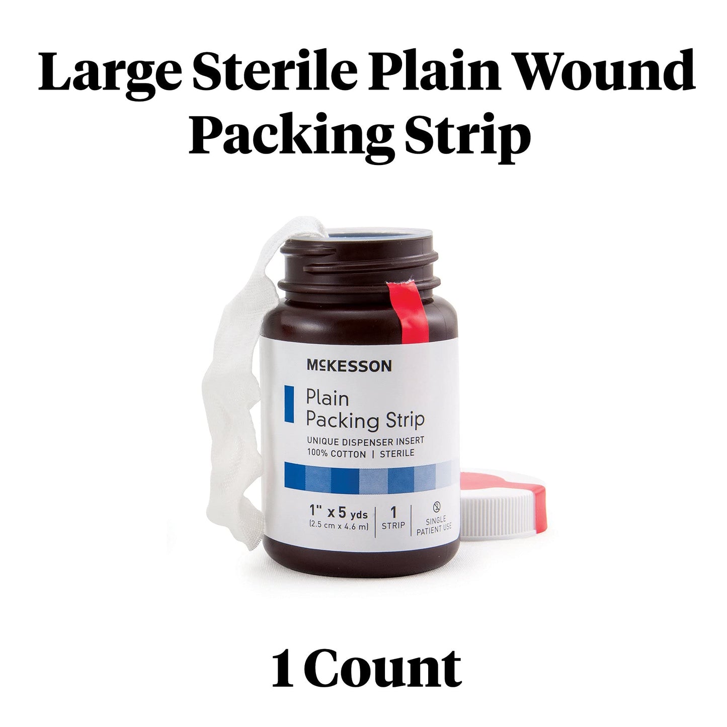 McKesson Packing Strip, Sterile, Plain, 100% Cotton, 1 in x 5 yds, 1 Count