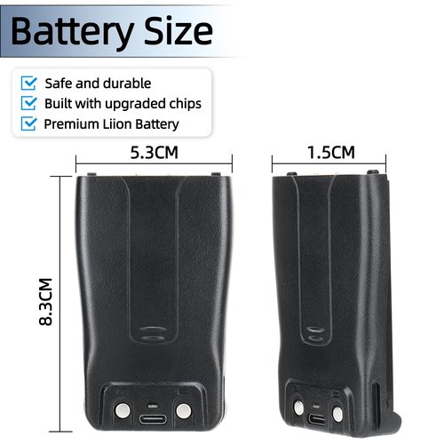 Baofeng Walkie Talkie Battery Replacement Type-C Charger 1500mAh Rechagable Li-on Battery for BF-888S BF-777S BF-999S Retevis H-777 and Walkie Talkies 2Pack