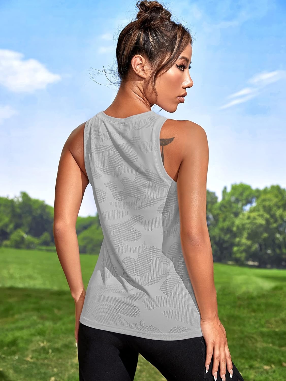 OYOANGLE Women's Camo Print Workout Tank Top - Sleeveless Active Gym & Yoga Shirt