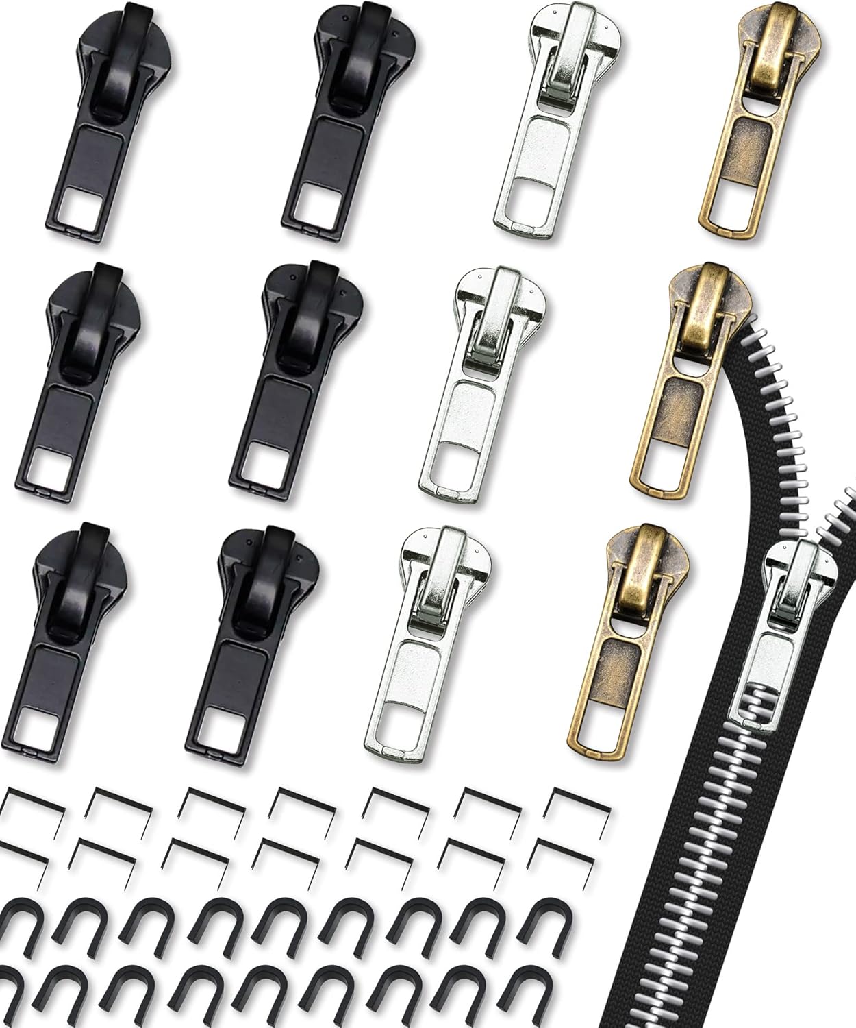 Zipper Repair Kit - 52 Pcs Universal #5 Replacement Slider & Pulls for Jackets, Coats, Backpacks
