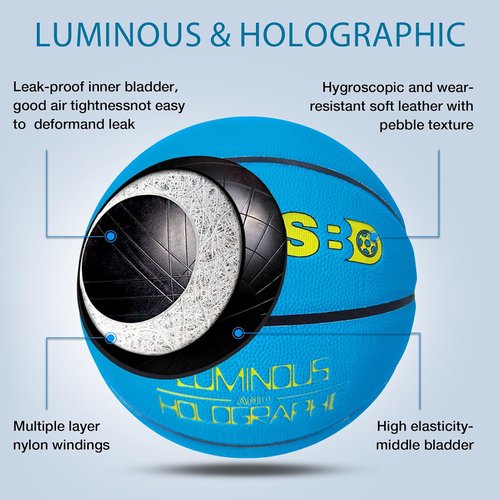 Glow In The Dark Basketball - Luminous Blue PU Leather | Includes Pump & Bag, Sizes 5/6/7