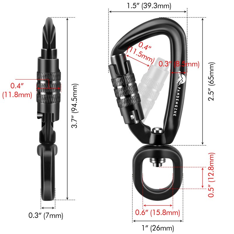 PANDENGZHE 3 Pack Locking Carabiner Clip 2.5" with Swivel C Ring for Securing Pets, Dog Leash Harness, Camping, Hiking, Keychains