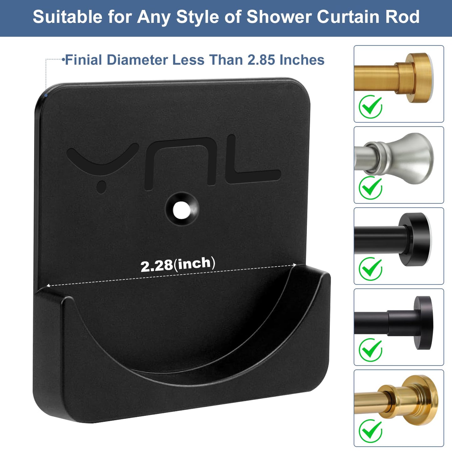 2 Pack Adhesive Shower Rod Holders, Black Transparent Rod Retainer | Never Fall Down Shower Tension Rod Holders for Wall(Rod Not Included)