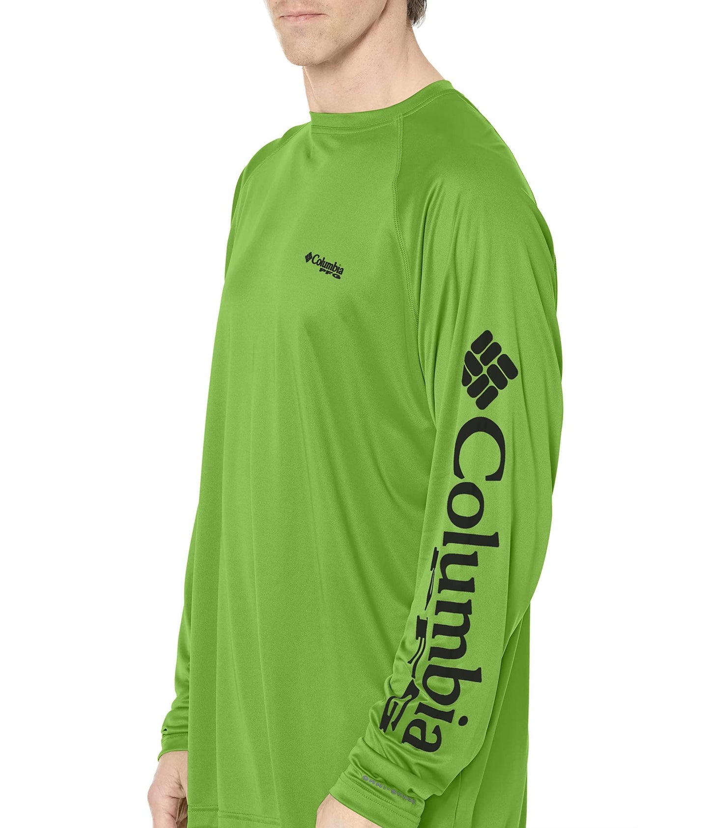 Columbia Men's Terminal Tackle Long Sleeve Shirt, Green Mamba/Black Logo, 5X Tall