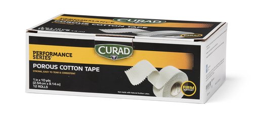 CURAD Performance Series Premium Porous Cotton Tape, 1" x 10 yd. Box of 12, White