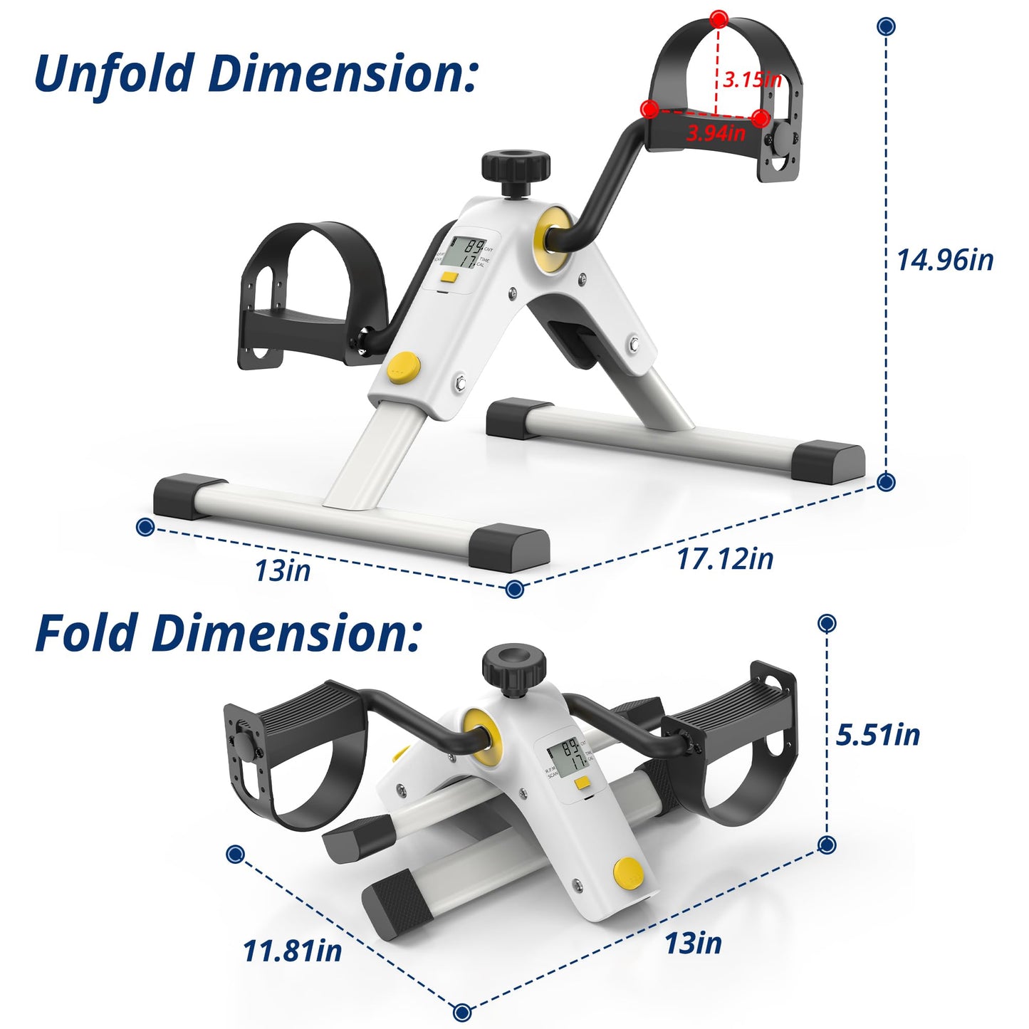 Pedal Exerciser Mini Stationary Cycle with Adjustable Resistance, Under Desk Bike for Home Exercise Equipment, Lightweight and Compact