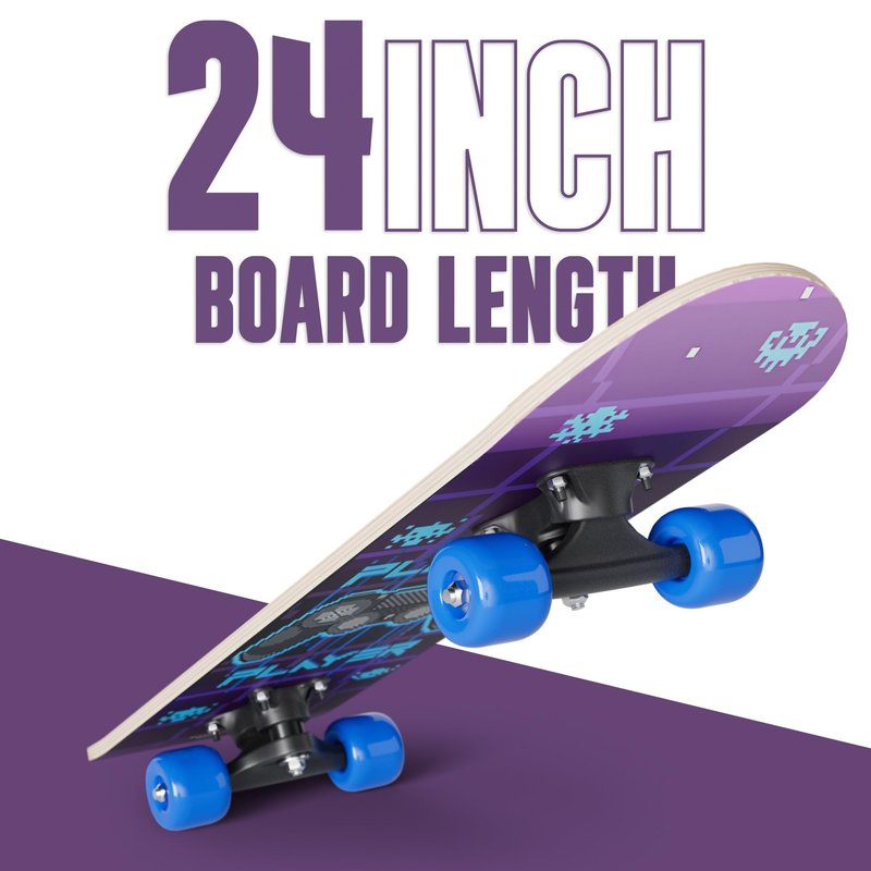 24" Mini Maple Complete Skateboard | ABEC 7 Bearings | Double Kick Concave Deck | Kids Skateboard, Ages 5-8