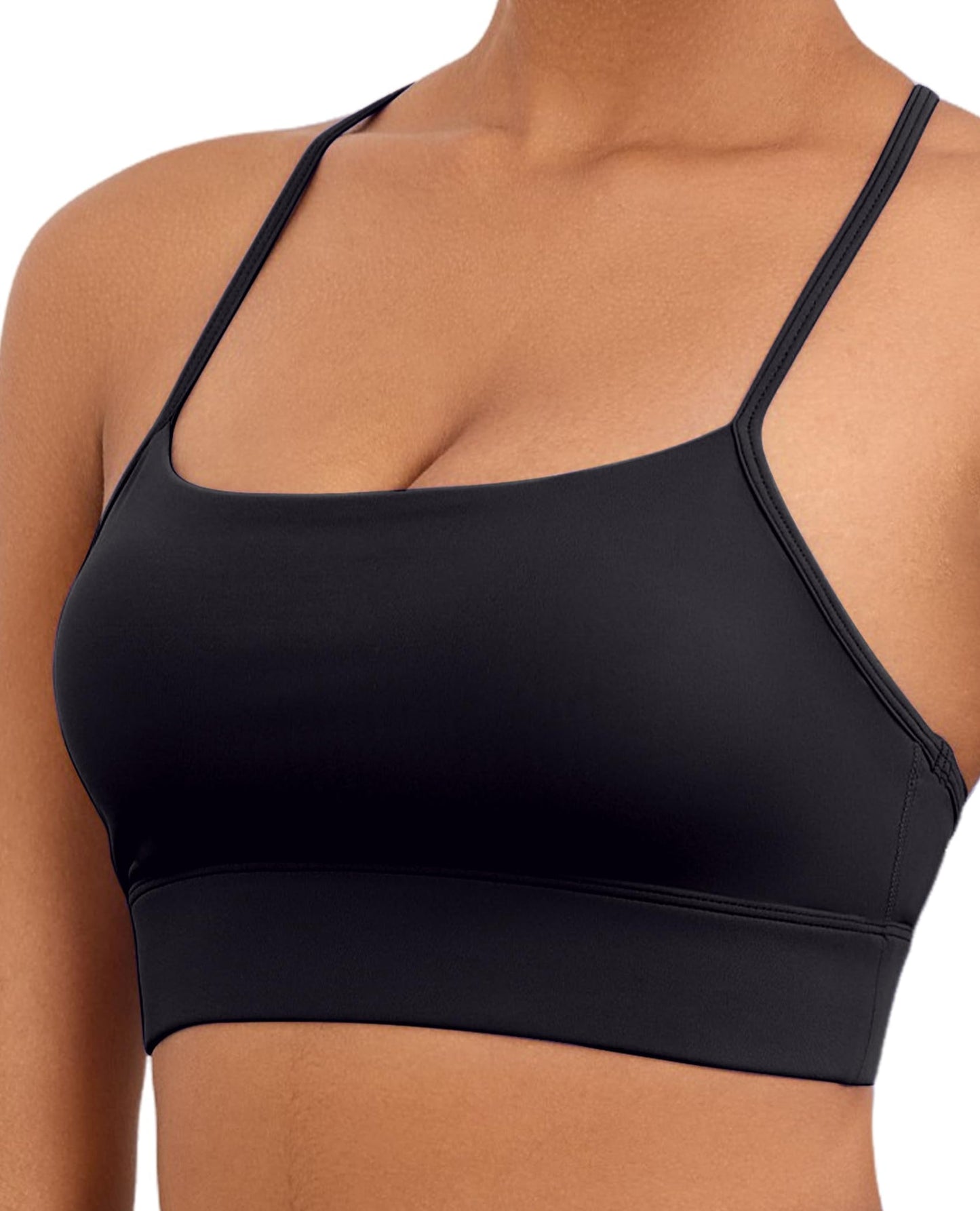 AegisChic Womens Y-Back Black Sports Bra, Weightless Padded Yoga Bra, Spaghetti Strap Low Impact Gym Top for Workout & Daily Wear