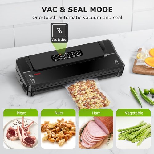 Bonsenkitchen Vacuum Sealer Machine - Compact Food Sealer for Meal Prep & Storage | 5 Bags, Black