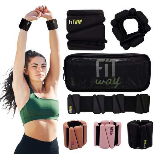 FITWAY Ankle Weights for Women and Men – Set of 2 (1 lb Each) 11.5" Adjustable Ankle Wrists Legs Arms for Walking Pilates Cardio Yoga Workouts – Secure Velcro Soft Neoprene - BLACK