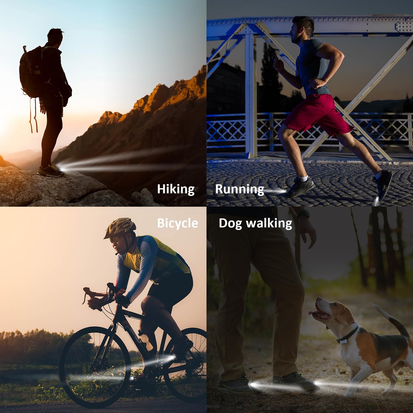 RAHAN Rechargeable Clip on Clog Headlights for Shoe 2pcs,Flashlights Attachment for Shoe, LED Shoes Light with 3 Light Modes for Dog Walking, Camping, Running, Suitable for Adults Kids, Black