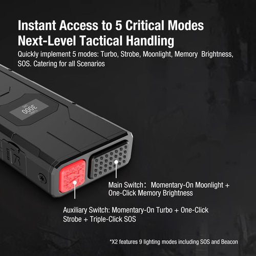 klarus X2 Ultra-Thin Palm-Sized EDC Tactical Flashlight, 3000 Lumens Compact & Mighty Pocket Light, USB-C Rechargeable, Dual Switch, OLED, IPX6 for Outdoor/Duty/Emergency