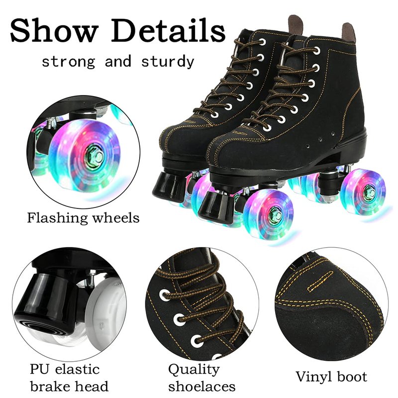 Roller Skates for Women and Men Cowhide High-Top Shoes Classic Double-Row Roller Skate Four-Wheel Roller Skates for Men Unisex Christmas