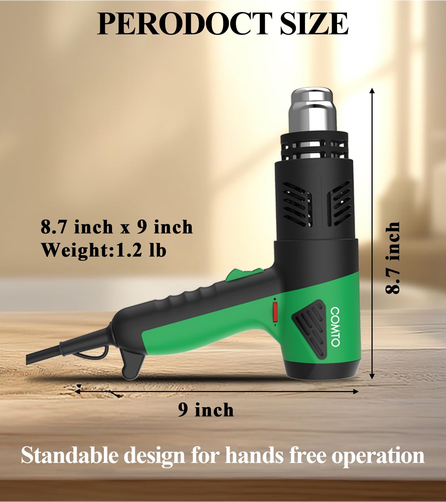 COMTO 1800W Industrial Heat Gun, Fast Heating 122℉-1202℉ Variable Temperature Control Overheat Protection 2 Speed Air Flow with 4 Nozzles for Crafts, Shrinking Tubing, Vinyl Wrap (SG-1004)